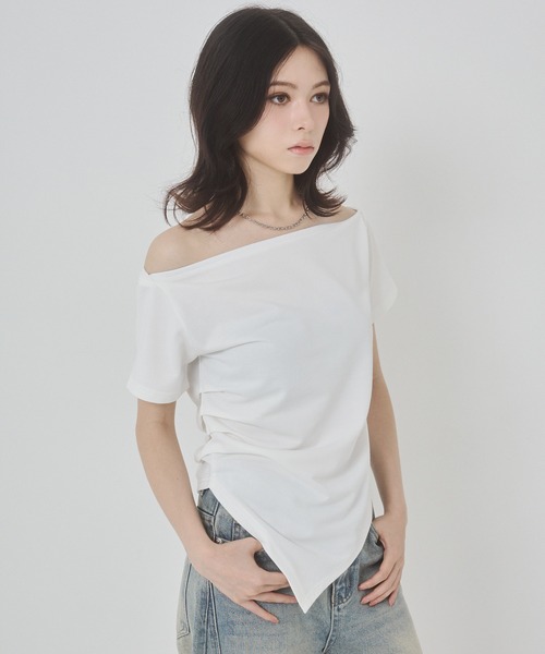 ENVYM(アンビー)の「ミニ裏毛オフショルトップス(Tシャツ/カットソー・レディース・グレー/ブラック/ホワイト・FREE)」の14枚目の写真