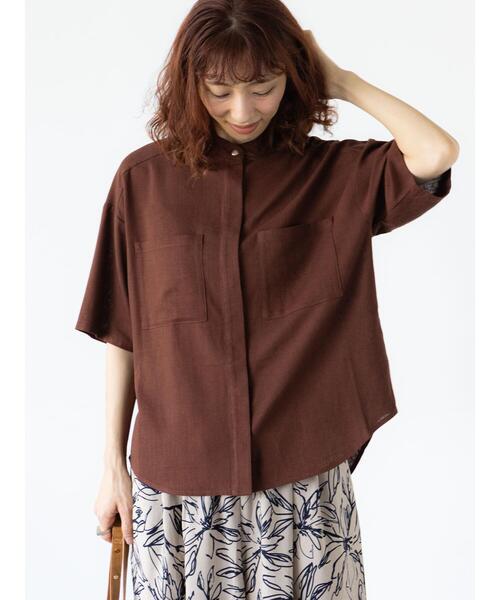 Lugnoncure（ルノンキュール）の「【セットアップ可】レーヨン麻半袖シャツ（シャツ/ブラウス・レディース・カーキ/ブラウン/ベージュ・F）」の2枚目の写真