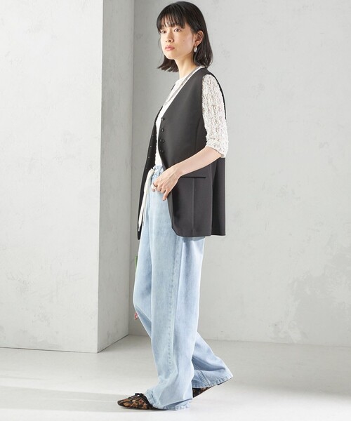 SHIPS(シップス)の「〈手洗い可能〉ハイカウント ダブルクロス ジレ(ベスト・レディース・ブラウン/ブラック・ONE SIZE)」の3枚目の写真