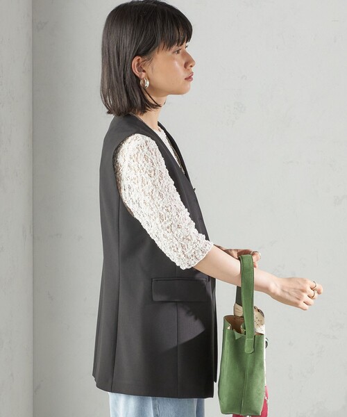 SHIPS(シップス)の「〈手洗い可能〉ハイカウント ダブルクロス ジレ(ベスト・レディース・ブラウン/ブラック・ONE SIZE)」の12枚目の写真