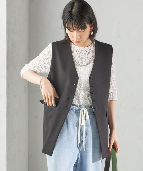 SHIPS(シップス)の「〈手洗い可能〉ハイカウント ダブルクロス ジレ(ベスト・レディース・ブラウン/ブラック・ONE SIZE)」の13枚目の写真