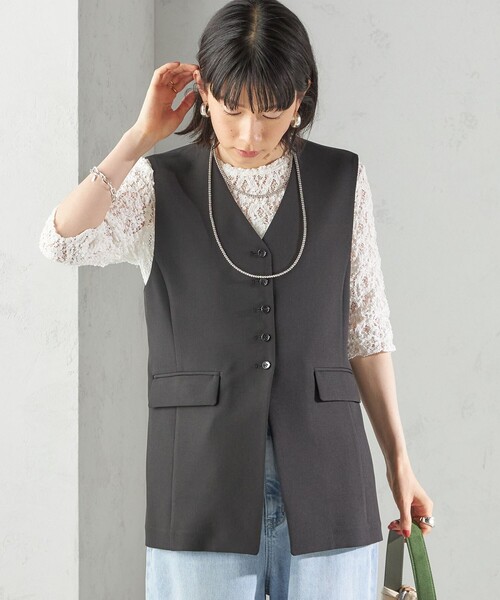 SHIPS(シップス)の「〈手洗い可能〉ハイカウント ダブルクロス ジレ(ベスト・レディース・ブラウン/ブラック・ONE SIZE)」の18枚目の写真