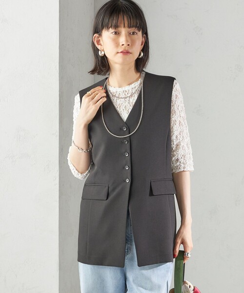 SHIPS(シップス)の「〈手洗い可能〉ハイカウント ダブルクロス ジレ(ベスト・レディース・ブラウン/ブラック・ONE SIZE)」の19枚目の写真