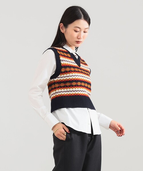 INSCRIBE アンスクリア ストライプ ネイビー ベスト ユニセックス