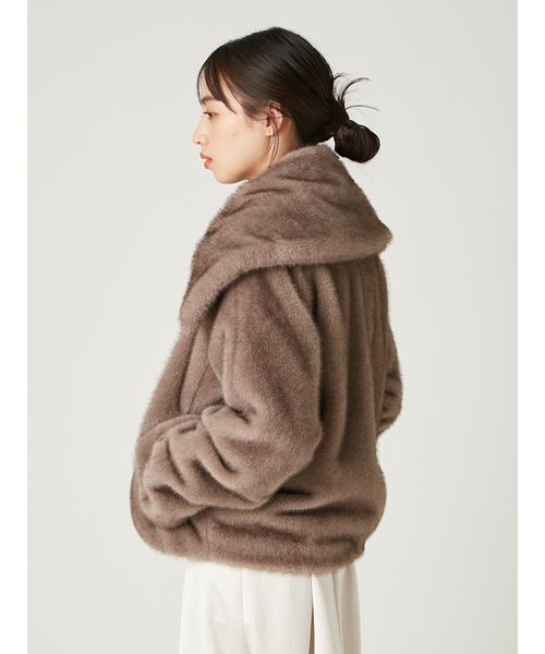 FRAY I.D(フレイアイディー)の「ECOPELビッグカラーショートジャケット(ブルゾン・レディース・モカ/アイボリー/ライトブルー・0/1)」の10枚目の写真