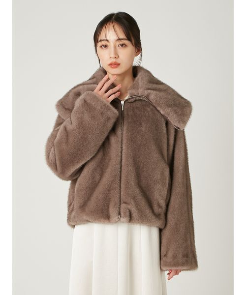 FRAY I.D(フレイアイディー)の「ECOPELビッグカラーショートジャケット(ブルゾン・レディース・モカ/アイボリー/ライトブルー・0/1)」の17枚目の写真