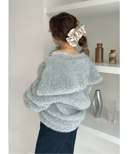 FRAY I.D(フレイアイディー)の「ECOPELビッグカラーショートジャケット(ブルゾン・レディース・モカ/アイボリー/ライトブルー・0/1)」の6枚目の写真