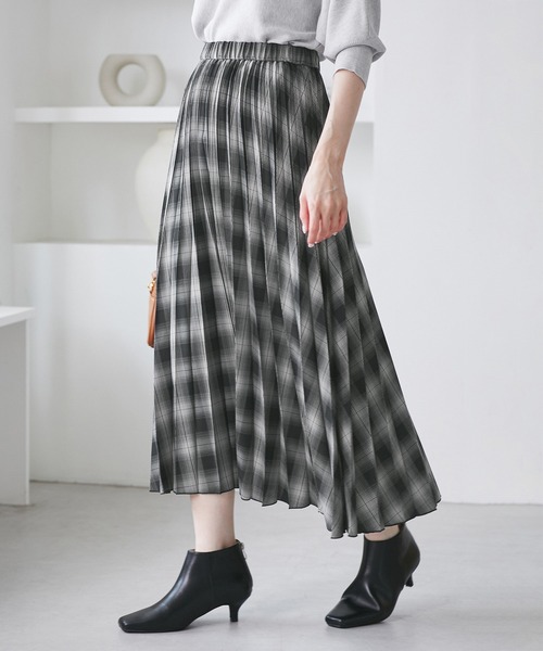 ROPE' PICNIC（ロペピクニック）の「チェック柄プリーツスカート（スカート・レディース・ブラック系その他/モスグリーン/キャメル・FREE）」の2枚目の写真