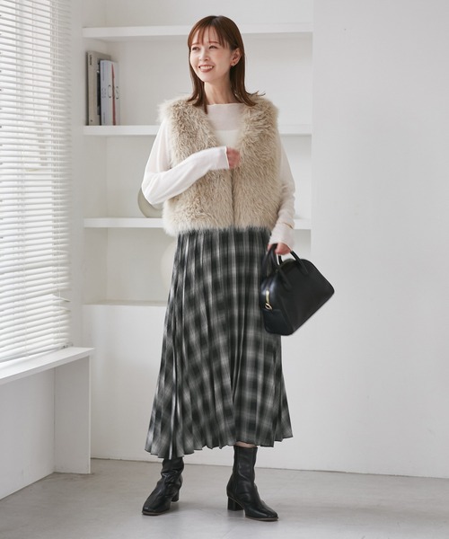 ROPE' PICNIC（ロペピクニック）の「チェック柄プリーツスカート（スカート・レディース・ブラック系その他/モスグリーン/キャメル・FREE）」の10枚目の写真