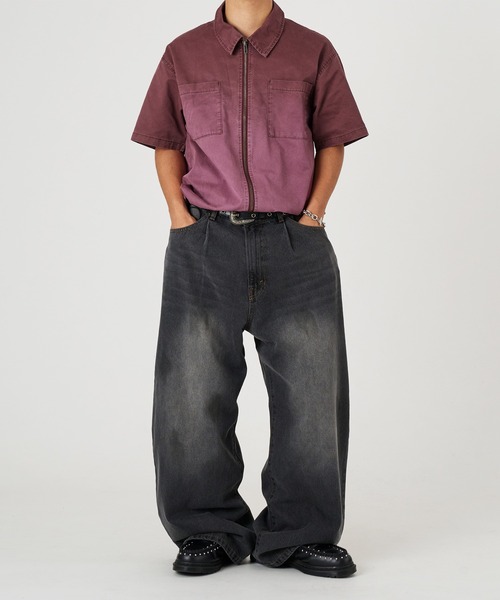 kutir（クティール）の「GRADATION PROCESSING ZIP SHIRT／グラデーション加工ジップシャツ（シャツ/ブラウス・メンズ・ブラック/グレー/ボルドー・LARGE/MEDIUM）」の6枚目の写真