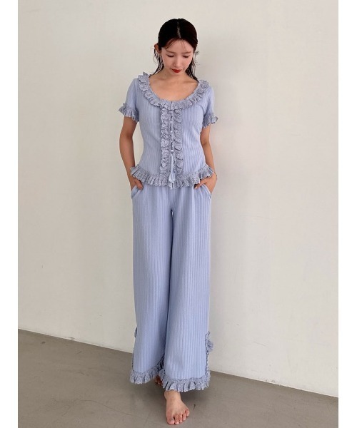 【送料無料】 スナイデルホーム フリルレースカットロングパンツ SNIDEL  セール】フリルレースカットロングパンツ（ルームウェア/パジャマ