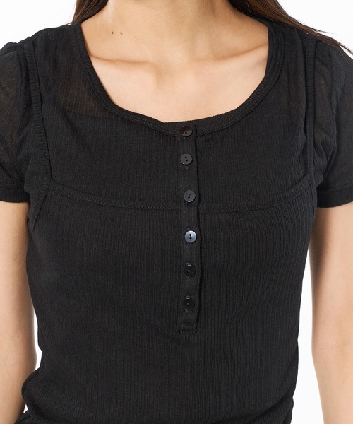 WISH FOR EVER(ウィッシュフォーエバー)の「LAYERED DOCKING HENRY NECK T / レイヤードドッキングヘンリーネックT(Tシャツ/カットソー・レディース・オフホワイト/ライトブルー/ブラック・SMALL/MEDIUM)」の7枚目の写真