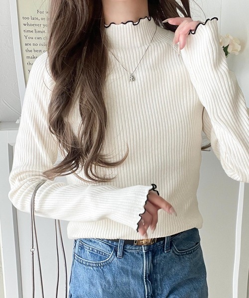 classicalelf（クラシカルエルフ）の「華奢見え叶える程よいフィット感。配色メロウリブニットトップス（長袖）（ニット/セーター・レディース・ブルー/グレー/ブラック/アイボリー/ブラウン/ベージュ/チャコール/ラベンダー・LARGE/MEDIUM/SMALL/X-LARGE）」の21枚目の写真