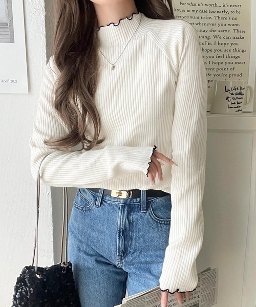 classicalelf（クラシカルエルフ）の「華奢見え叶える程よいフィット感。配色メロウリブニットトップス（長袖）（ニット/セーター・レディース・ブルー/グレー/ブラック/アイボリー/ブラウン/ベージュ/チャコール/ラベンダー・LARGE/MEDIUM/SMALL/X-LARGE）」の22枚目の写真