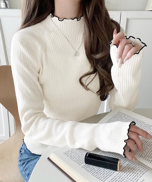 classicalelf（クラシカルエルフ）の「華奢見え叶える程よいフィット感。配色メロウリブニットトップス（長袖）（ニット/セーター・レディース・ブルー/グレー/ブラック/アイボリー/ブラウン/ベージュ/チャコール/ラベンダー・LARGE/MEDIUM/SMALL/X-LARGE）」の19枚目の写真