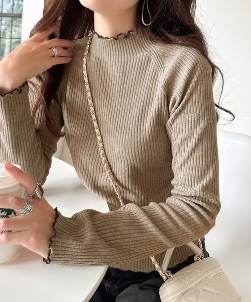 classicalelf（クラシカルエルフ）の「華奢見え叶える程よいフィット感。配色メロウリブニットトップス（長袖）（ニット/セーター・レディース・ブルー/グレー/ブラック/アイボリー/ブラウン/ベージュ/チャコール/ラベンダー・LARGE/MEDIUM/SMALL/X-LARGE）」の17枚目の写真