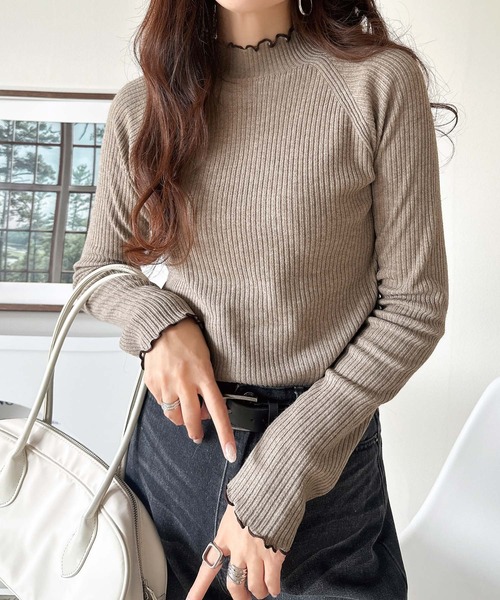 セール】華奢見え叶える程よいフィット感。配色メロウリブニット