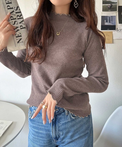 セール】華奢見え叶える程よいフィット感。配色メロウリブニット