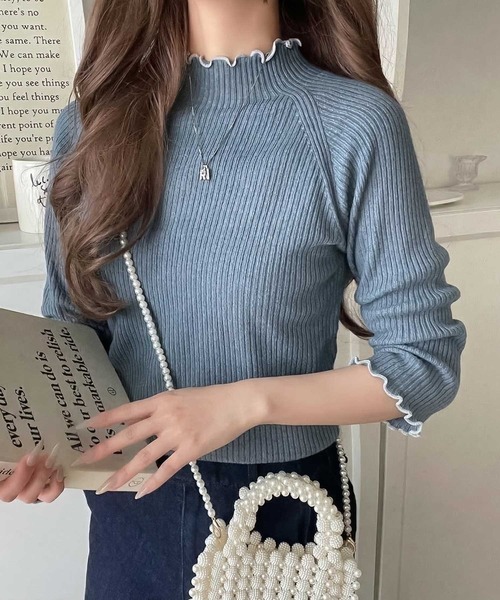 classicalelf（クラシカルエルフ）の「華奢見え叶える程よいフィット感。配色メロウリブニットトップス（長袖）（ニット/セーター・レディース・ブルー/グレー/ブラック/アイボリー/ブラウン/ベージュ/チャコール/ラベンダー・LARGE/MEDIUM/SMALL/X-LARGE）」の17枚目の写真