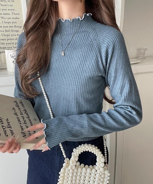 classicalelf（クラシカルエルフ）の「華奢見え叶える程よいフィット感。配色メロウリブニットトップス（長袖）（ニット/セーター・レディース・ブルー/グレー/ブラック/アイボリー/ブラウン/ベージュ/チャコール/ラベンダー・LARGE/MEDIUM/SMALL/X-LARGE）」の16枚目の写真