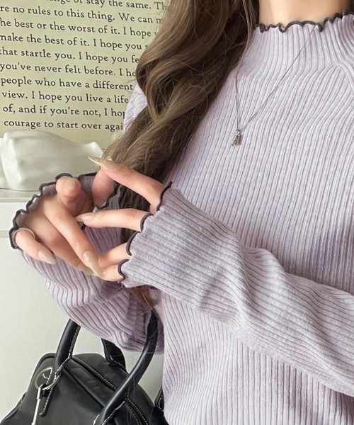 classicalelf（クラシカルエルフ）の「華奢見え叶える程よいフィット感。配色メロウリブニットトップス（長袖）（ニット/セーター・レディース・ブルー/グレー/ブラック/アイボリー/ブラウン/ベージュ/チャコール/ラベンダー・LARGE/MEDIUM/SMALL/X-LARGE）」の18枚目の写真