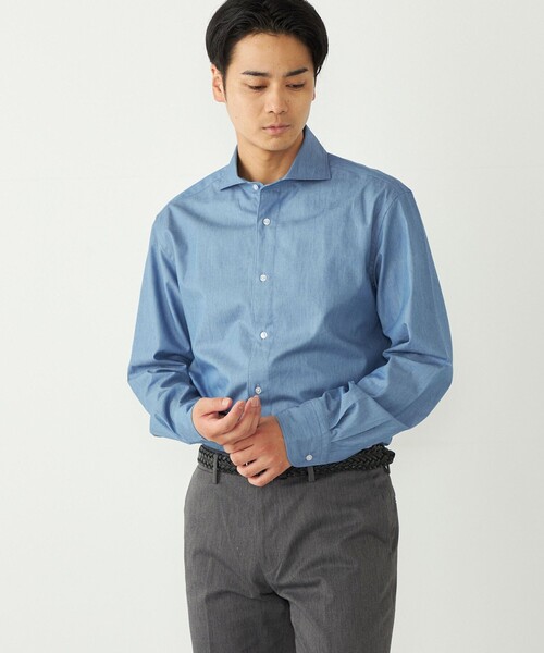 SHIPS Colors:デニム ワイドカラー シャツ◇（シャツ/ブラウス