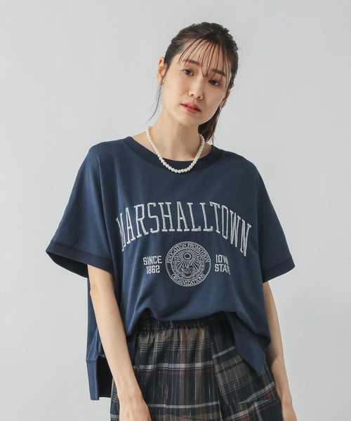 GLOBAL WORK（グローバルワーク）の「ピグメントカレッジプルオーバー/581155（Tシャツ/カットソー・レディース・ピンク/ネイビー/チャコールグレー/グレイッシュベージュ・MEDIUM/LARGE）」の14枚目の写真