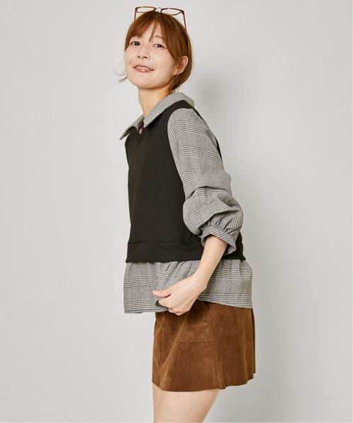 GORGE(ゴージ)の「《フェイクレイヤード×タック袖》レディース テレコドッキングトップス 長袖 春秋冬(Tシャツ/カットソー・レディース・その他4/その他3/オフホワイト/その他5・F)」の1枚目の写真