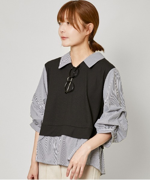 GORGE(ゴージ)の「《フェイクレイヤード×タック袖》レディース テレコドッキングトップス 長袖 春秋冬(Tシャツ/カットソー・レディース・その他4/その他3/オフホワイト/その他5・F)」の4枚目の写真