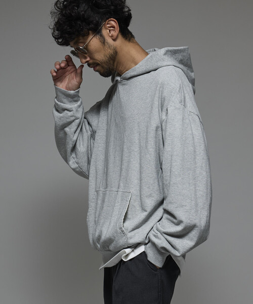 Firsthand（ファーストハンド）の「Firsthand/ファーストハンド 配色 リラックスフィット プルオーバーフーディ / ダブルフェイス（パーカー・メンズ・グレー/チャコールグレー/ブラック・M/L）」の9枚目の写真