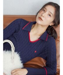 ケーブルニット」に該当するワンピース（ブルー・ネイビー/青色