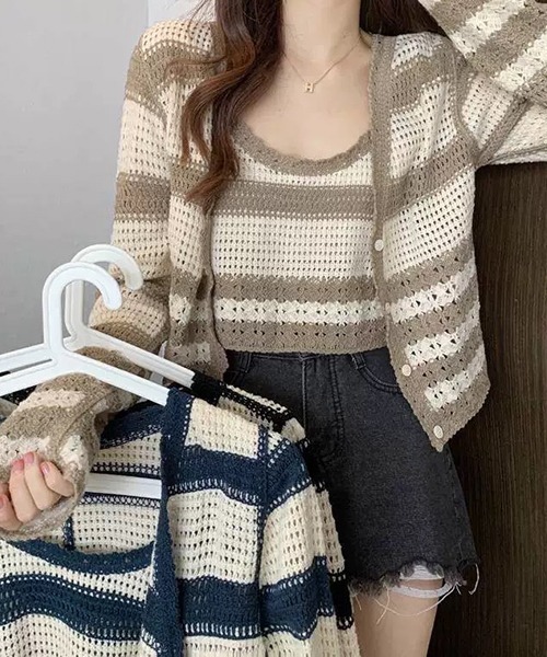 SEN TOKYO（セントーキョー）の「ボーダー アンサンブルニット レイヤード（ニット/セーター・レディース・ブラック/ブラウン/ネイビー・FREE）」の5枚目の写真