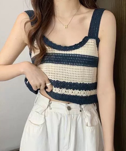 SEN TOKYO（セントーキョー）の「ボーダー アンサンブルニット レイヤード（ニット/セーター・レディース・ブラック/ブラウン/ネイビー・FREE）」の8枚目の写真