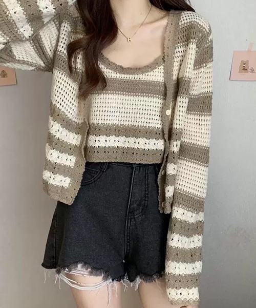 SEN TOKYO（セントーキョー）の「ボーダー アンサンブルニット レイヤード（ニット/セーター・レディース・ブラック/ブラウン/ネイビー・FREE）」の13枚目の写真