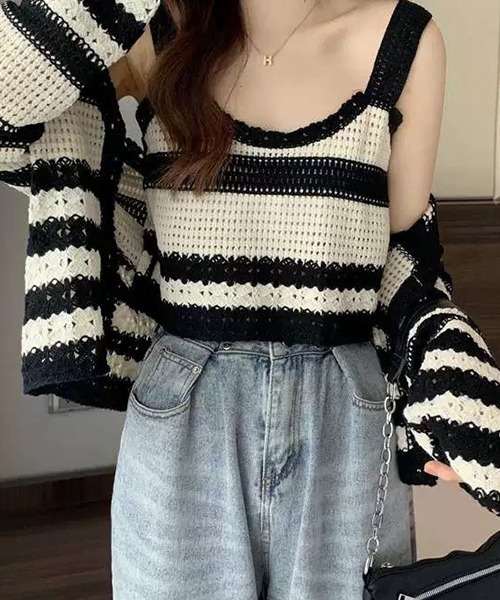 SEN TOKYO（セントーキョー）の「ボーダー アンサンブルニット レイヤード（ニット/セーター・レディース・ブラック/ブラウン/ネイビー・FREE）」の15枚目の写真