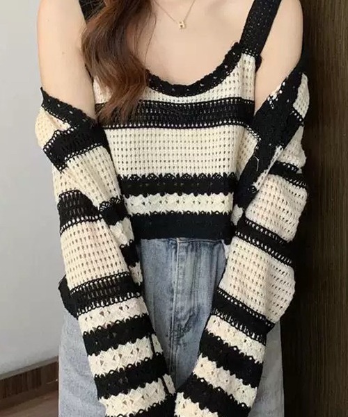 SEN TOKYO（セントーキョー）の「ボーダー アンサンブルニット レイヤード（ニット/セーター・レディース・ブラック/ブラウン/ネイビー・FREE）」の16枚目の写真