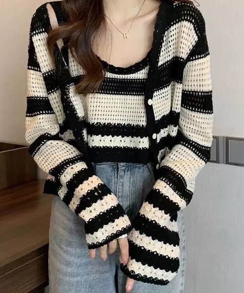 SEN TOKYO（セントーキョー）の「ボーダー アンサンブルニット レイヤード（ニット/セーター・レディース・ブラック/ブラウン/ネイビー・FREE）」の18枚目の写真