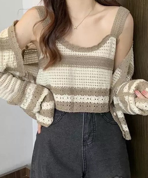 SEN TOKYO（セントーキョー）の「ボーダー アンサンブルニット レイヤード（ニット/セーター・レディース・ブラック/ブラウン/ネイビー・FREE）」の21枚目の写真