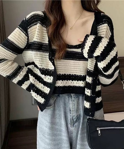 SEN TOKYO（セントーキョー）の「ボーダー アンサンブルニット レイヤード（ニット/セーター・レディース・ブラック/ブラウン/ネイビー・FREE）」の20枚目の写真