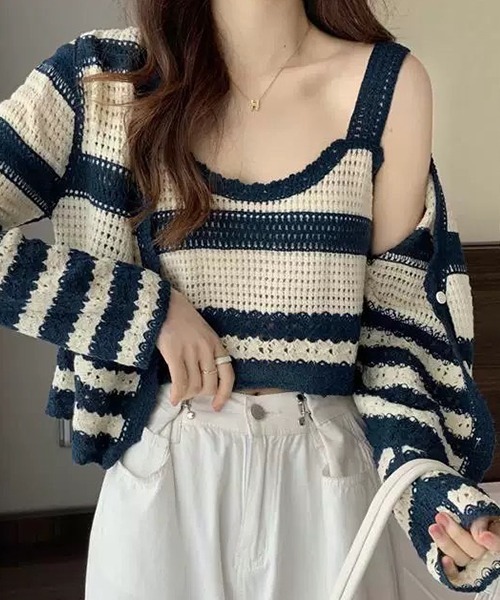 SEN TOKYO（セントーキョー）の「ボーダー アンサンブルニット レイヤード（ニット/セーター・レディース・ブラック/ブラウン/ネイビー・FREE）」の19枚目の写真