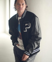 ADAM PATEK(A_pebN)mj11051-leather sleeves varsity jacket @[VeBWPbg(AP2523009)(X^W)