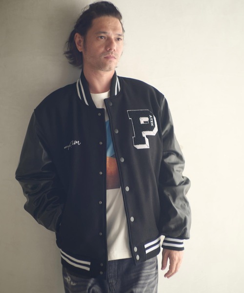 ADAM PATEK(アダムパテック)の「mj11051-leather sleeves varsity jacket ヴァーシティジャケット(AP2523009)(スタジャン・メンズ・ブラック×ホワイト/ブラック×ブラック・1/2)」の5枚目の写真