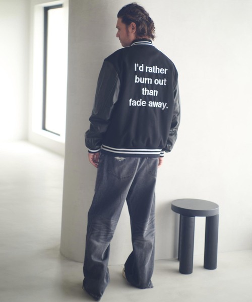 ADAM PATEK(アダムパテック)の「mj11051-leather sleeves varsity jacket ヴァーシティジャケット(AP2523009)(スタジャン・メンズ・ブラック×ホワイト/ブラック×ブラック・1/2)」の8枚目の写真