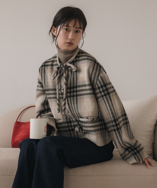 大人気！HIT ITEM！】【original】リボンタイショートコート/チェック