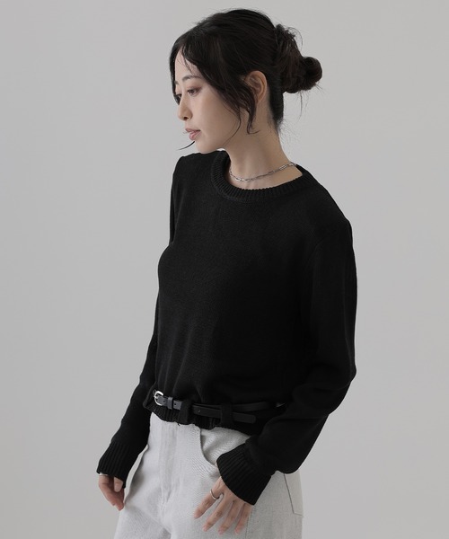 SUWDEE（スーディー）の「crew neck belted knit pullover（ニット/セーター・レディース・ダークグレー/ブラック・FREE）」の4枚目の写真