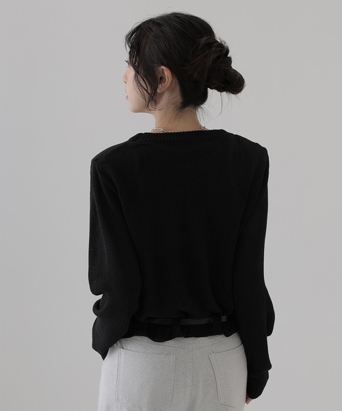 SUWDEE（スーディー）の「crew neck belted knit pullover（ニット/セーター・レディース・ダークグレー/ブラック・FREE）」の6枚目の写真
