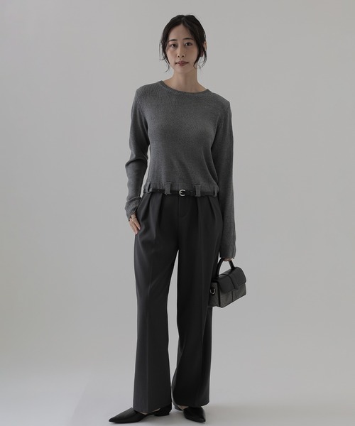 SUWDEE（スーディー）の「crew neck belted knit pullover（ニット/セーター・レディース・ダークグレー/ブラック・FREE）」の7枚目の写真