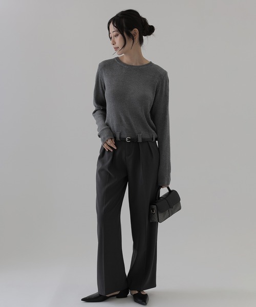 SUWDEE（スーディー）の「crew neck belted knit pullover（ニット/セーター・レディース・ダークグレー/ブラック・FREE）」の8枚目の写真
