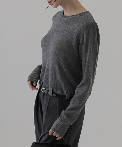SUWDEE（スーディー）の「crew neck belted knit pullover（ニット/セーター・レディース・ダークグレー/ブラック・FREE）」の10枚目の写真