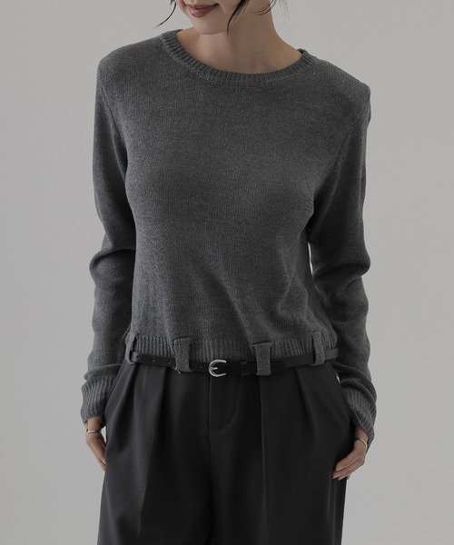 SUWDEE（スーディー）の「crew neck belted knit pullover（ニット/セーター・レディース・ダークグレー/ブラック・FREE）」の9枚目の写真
